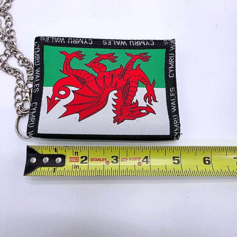 Wales Cymru Red Dragon Flag Trifold Chain Wallet Black Green White Souvenir